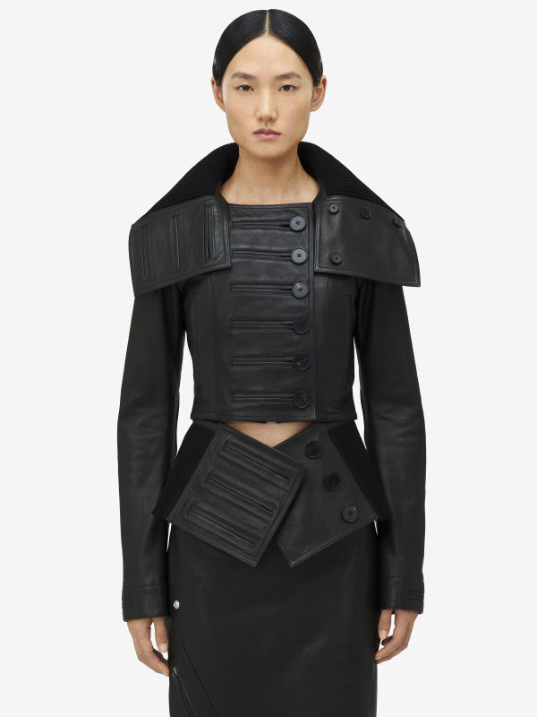 ALEXANDER MCQUEEN - Exaggerated Buttonhole Leather Jacket - Item 829743Q5APH1000